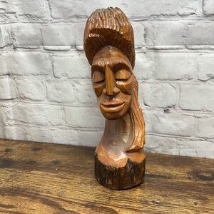 Vtg‎ Hand Carved Wooden Sculpture Signed 11 Inches Tall